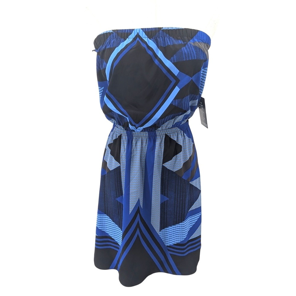 Express Strapless‎ Geometric Print Dress Blue Black Mini Dress NWT Small Y2K